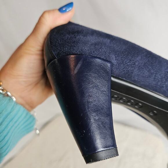 Ecco Danish Design Navy Suede Sz40 heels Pump Slipon shoes. Career. Work. Office - Picture 8 of 15